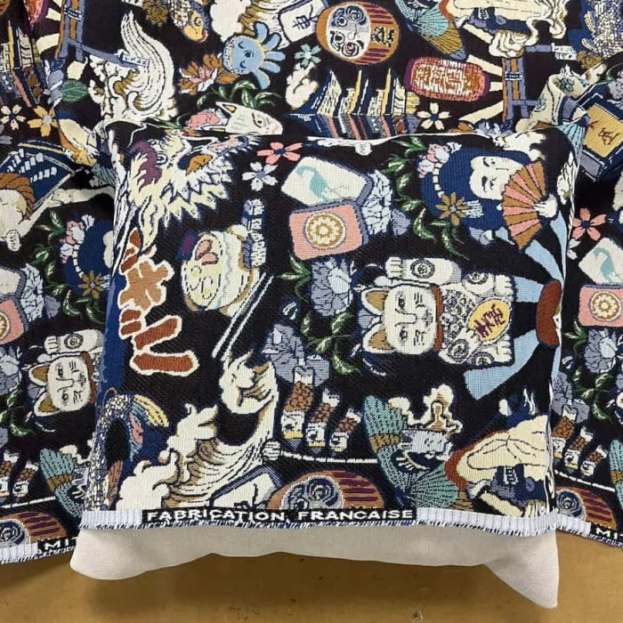 Tissu jacquard polyester coton sumo noir multi-couleurs Tissu jacquard polyester coton sumo noir multi-couleurs