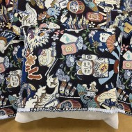 Tissu jacquard polyester coton sumo noir multi-couleurs Tissu jacquard polyester coton sumo noir multi-couleurs