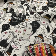 Tissu jacquard polyester coton visage noir et blanc