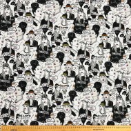 Tissu jacquard polyester coton visage noir et blanc