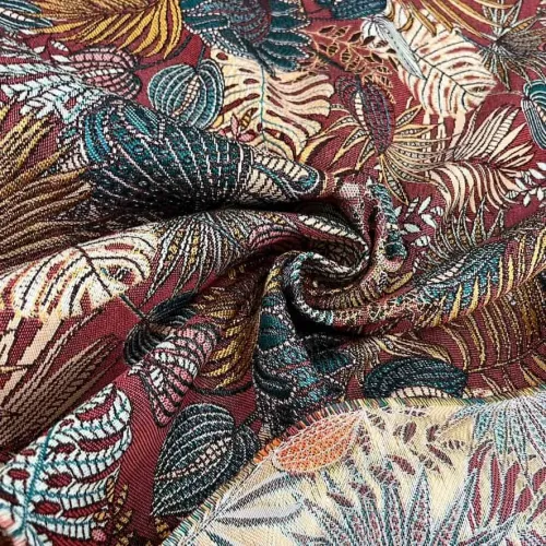 Tissu jacquard polyester mangrove rouge multi-couleurs
