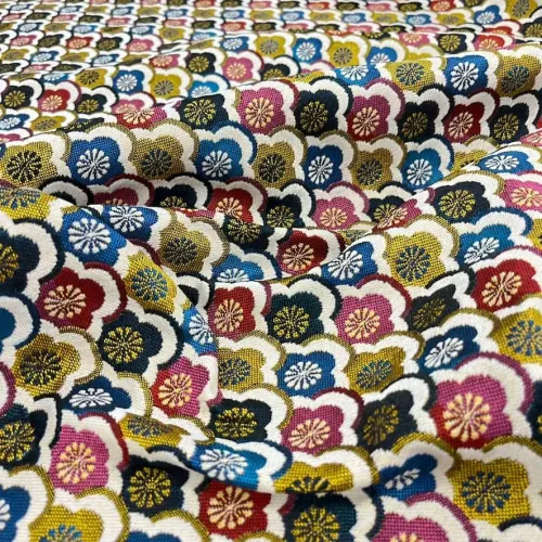 Tissu jacquard polyester coton écailles Kikko multi-couleurs
