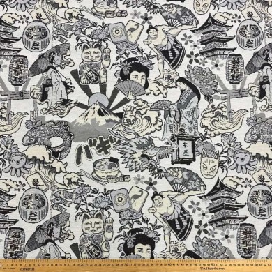 Tissu jacquard polyester coton japonais sumo noir blanc Tissu jacquard polyester coton japonais sumo noir blanc