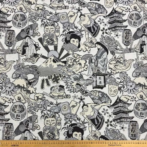 Tissu jacquard polyester coton japonais sumo noir blanc Tissu jacquard polyester coton japonais sumo noir blanc