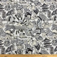 Tissu jacquard polyester coton japonais sumo noir blanc Tissu jacquard polyester coton japonais sumo noir blanc