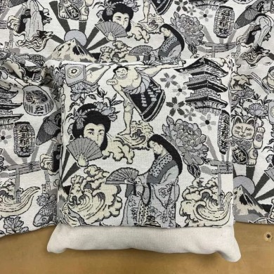 Tissu jacquard polyester coton japonais sumo noir blanc Tissu jacquard polyester coton japonais sumo noir blanc