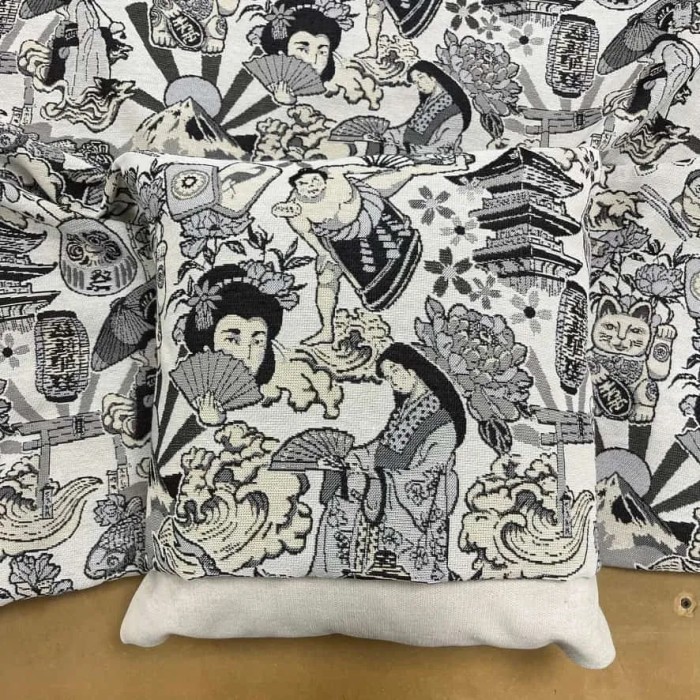 Tissu jacquard polyester coton japonais sumo noir blanc Tissu jacquard polyester coton japonais sumo noir blanc