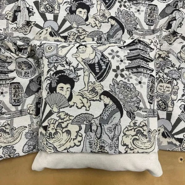 Tissu jacquard polyester coton japonais sumo noir blanc Tissu jacquard polyester coton japonais sumo noir blanc
