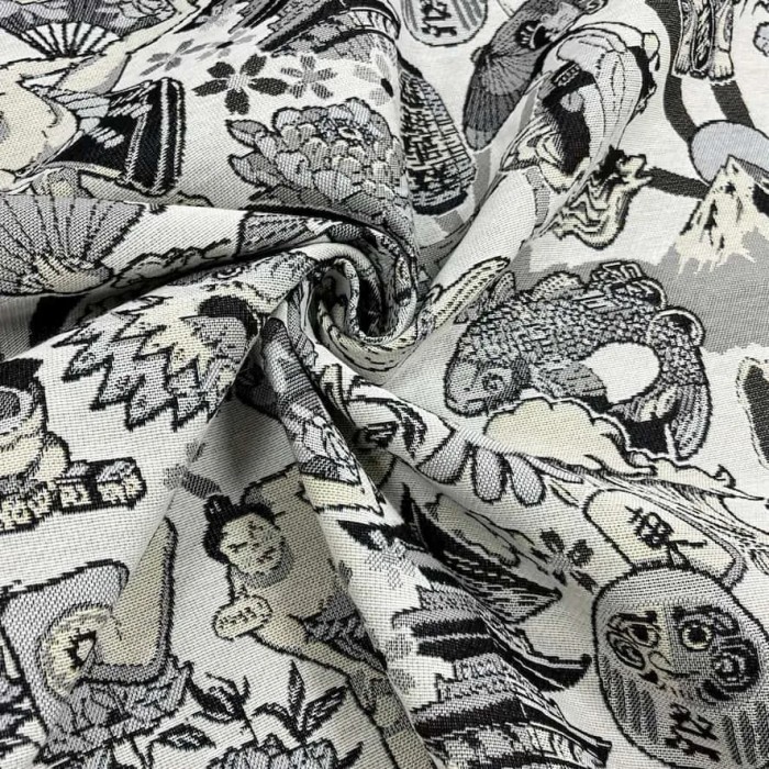 Tissu jacquard polyester coton japonais sumo noir blanc Tissu jacquard polyester coton japonais sumo noir blanc