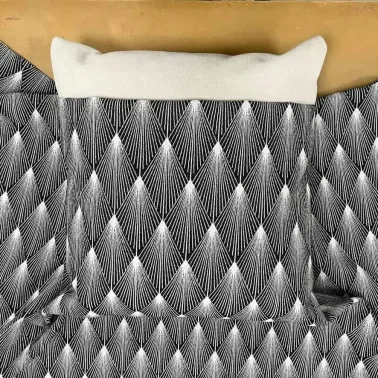 Tissu jacquard polyester coton japonais éventails abstrait noir