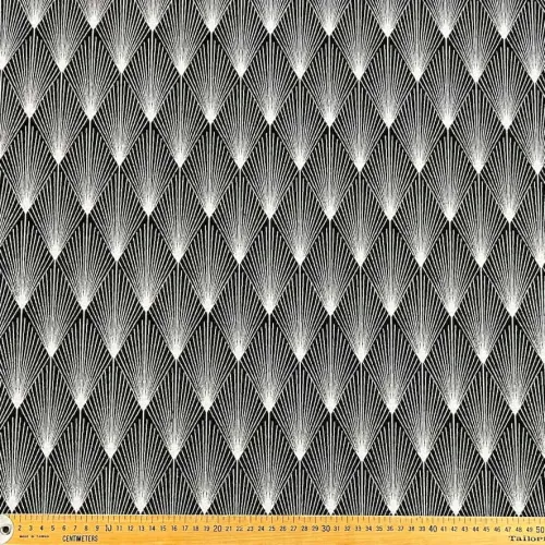 Tissu jacquard polyester coton japonais éventails abstrait noir