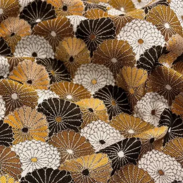 Tissu jacquard polyester coton japonais éventails bronze