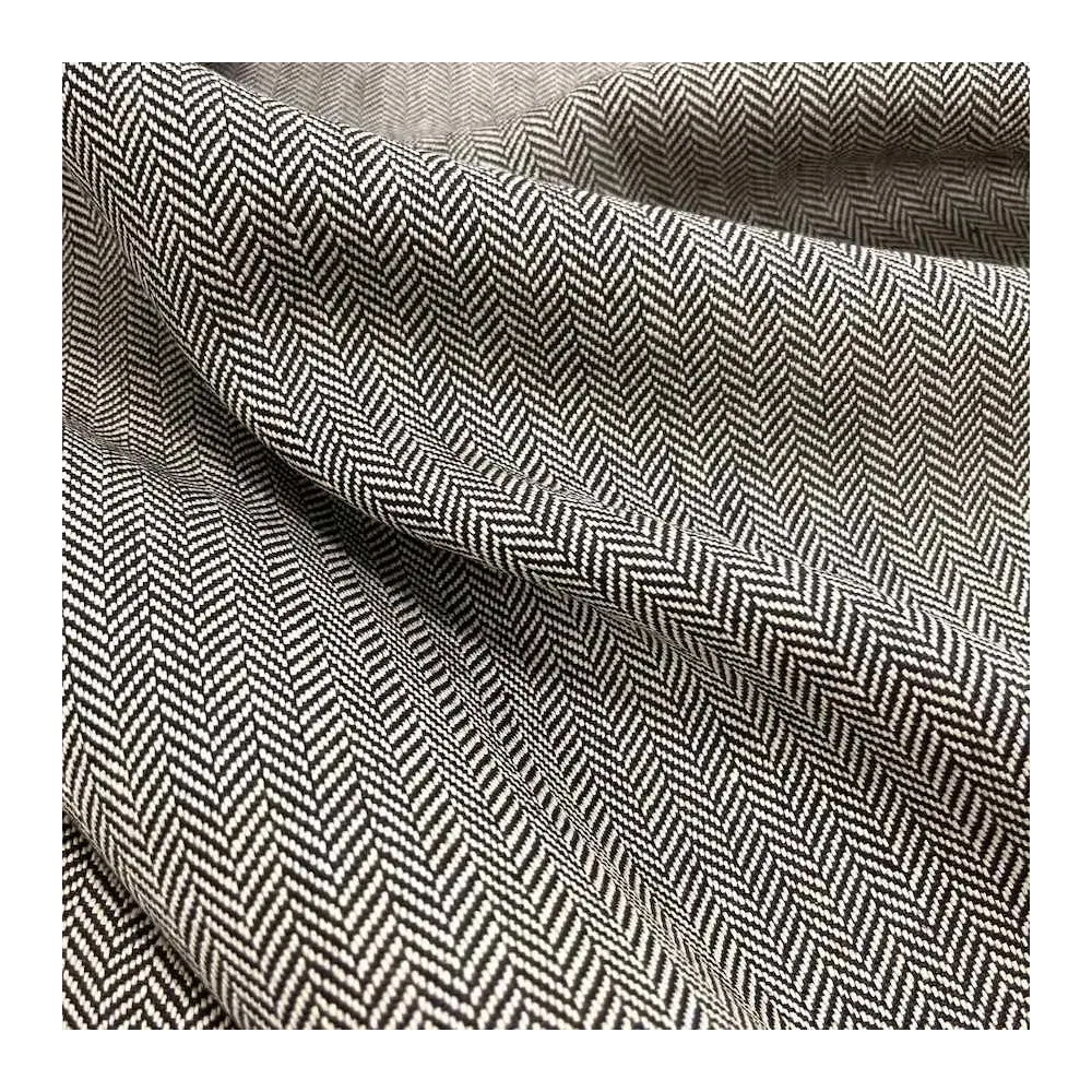 Tissu coton tweed chevron blanc noir - Tissu d'éditeur