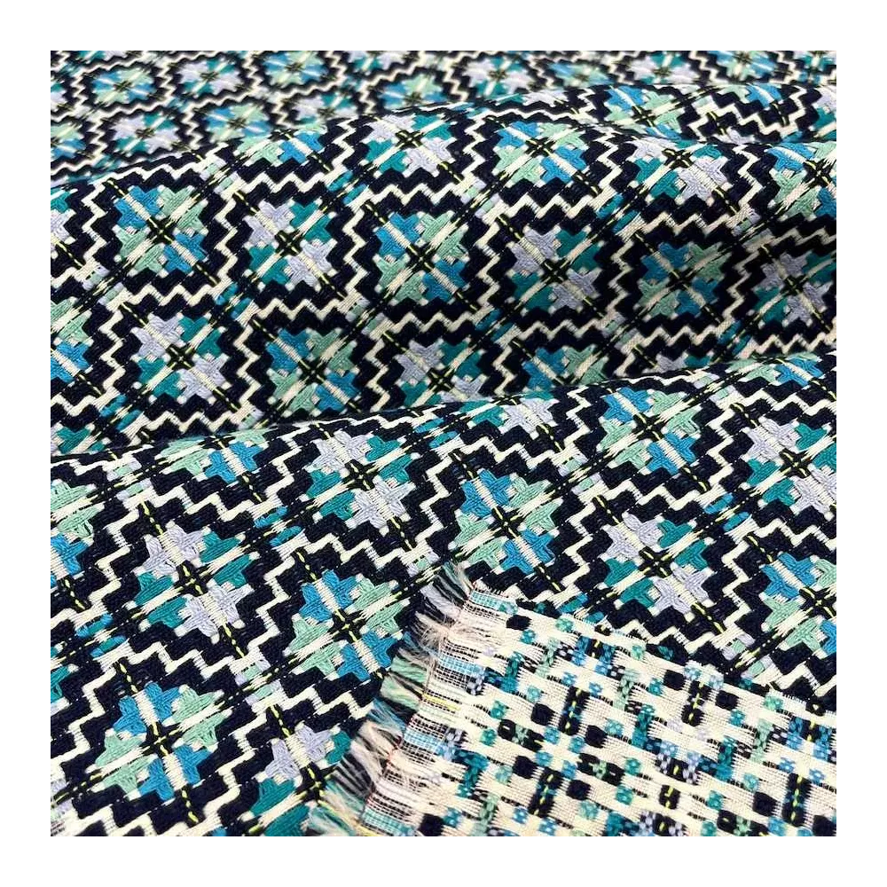 Tissu jacquard polyester coton arabesque turquoise - Tissu d'éditeur