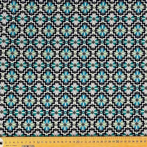 Tissu jacquard polyester coton arabesque turquoise - Tissu d'éditeur