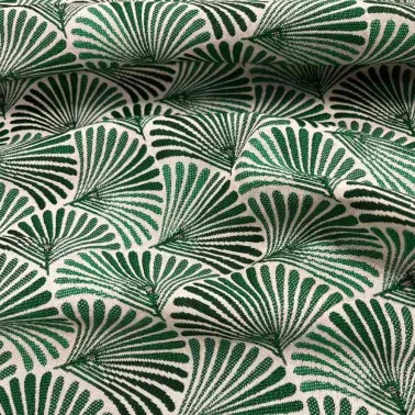 Tissu jacquard polyester japonais ginkgo vert