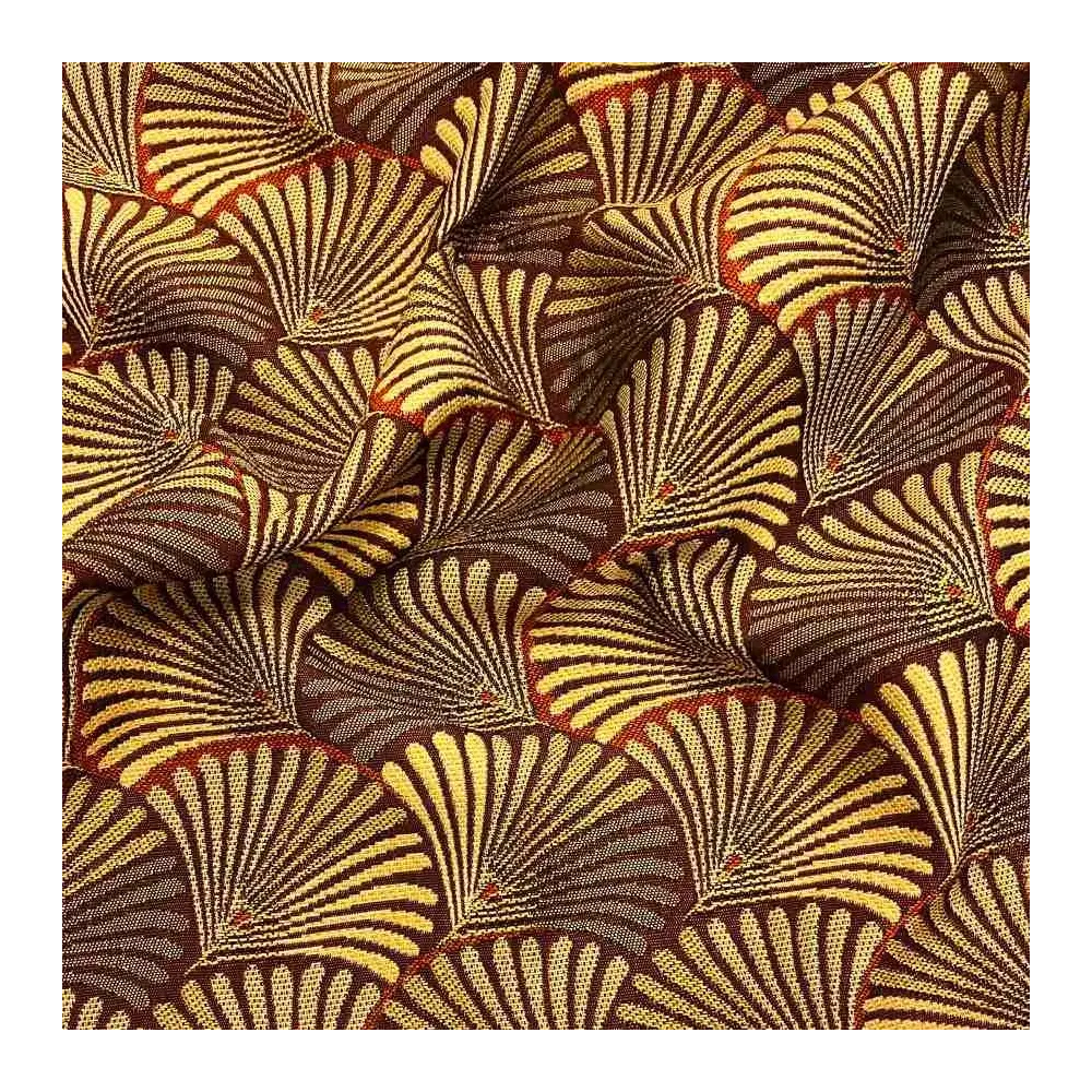 Tissu jacquard polyester japonais ginkgo rouge bronze
