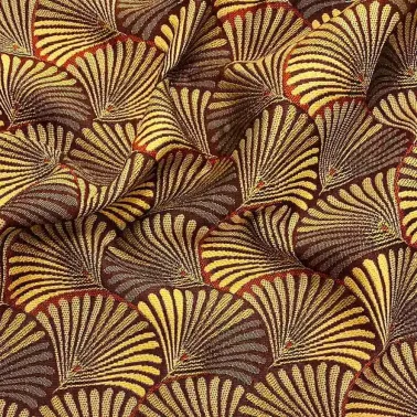 Tissu jacquard polyester japonais ginkgo rouge bronze