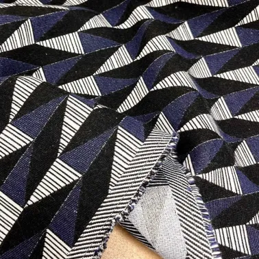 Tissu jacquard polyester coton Jasper bleu noir