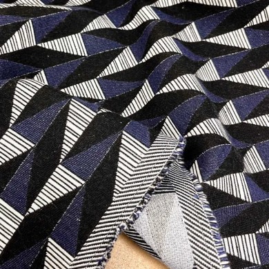 Tissu jacquard polyester coton Jasper bleu noir Tissu jacquard polyester coton Jasper bleu noir