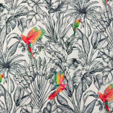 Toile outdoor déperlante perroquet gris noir Toile outdoor déperlante perroquet gris noir