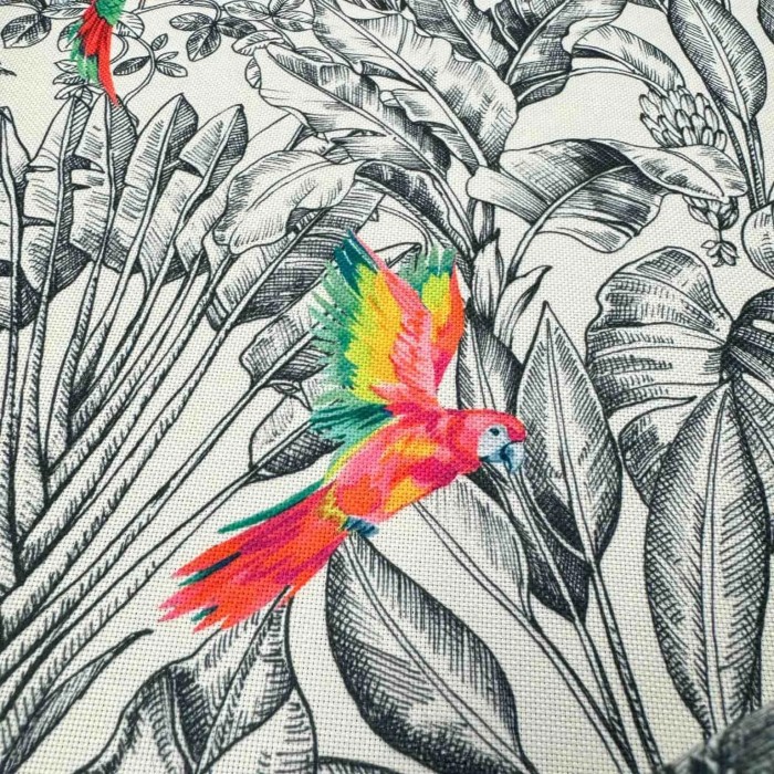 Toile outdoor déperlante perroquet gris noir