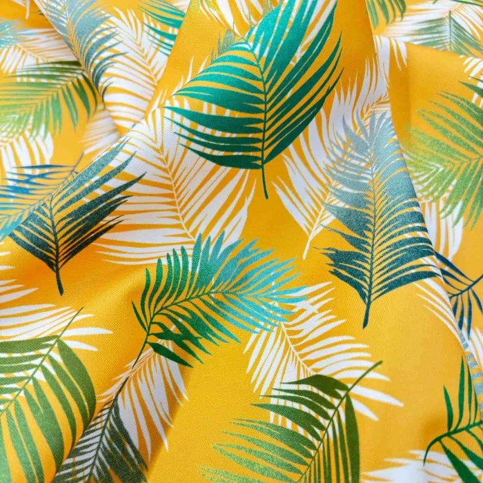Toile outdoor déperlante feuillage jungle jaune Toile outdoor déperlante feuillage jungle jaune