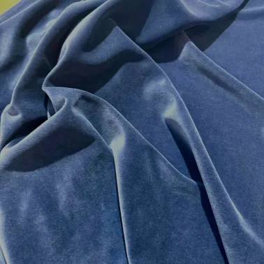 Tissu jersey coton polyester velours bleu marine uni - Marque française