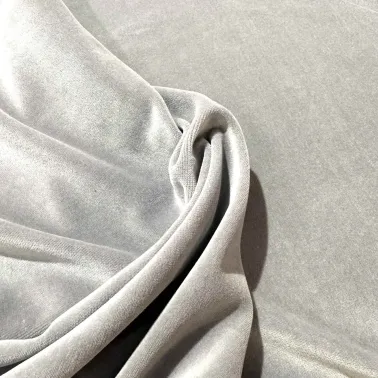 Tissu jersey coton polyester velours gris uni - Marque française