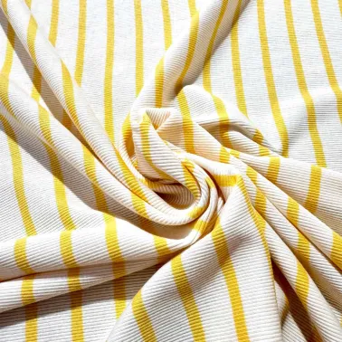 Tissu jersey coton rayures jaune - Marque Française