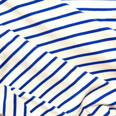 Tissu jersey coton rayures bleu - Marque Française