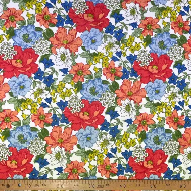 Tissu coton imprimé Johanna bleu multi couleur