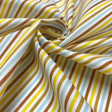 Tissu coton imprimé Stripe peanuts jaune multi couleur