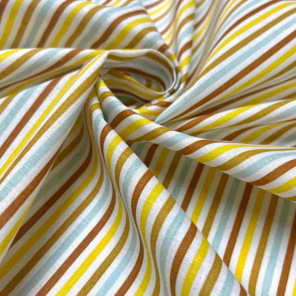 Tissu coton imprimé Stripe peanuts jaune multi couleur Tissu coton imprimé Stripe peanuts jaune multi couleur
