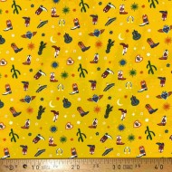 Tissu coton imprimé Santiags jaune