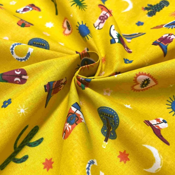 Tissu coton imprimé Santiags jaune Tissu coton imprimé Santiags jaune
