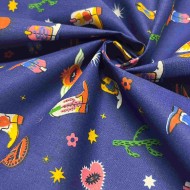 Tissu coton imprimé Santiags bleu