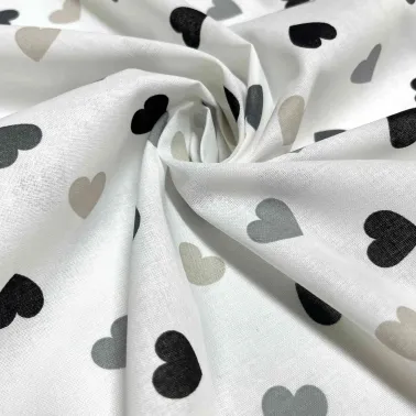 Tissu coton imprimé Valentine gris noir
