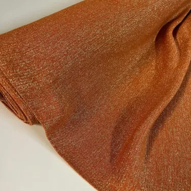 Tissu polyester maille lurex orange uni