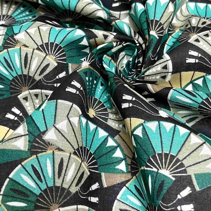 Tissu coton imprimé Ogi vert