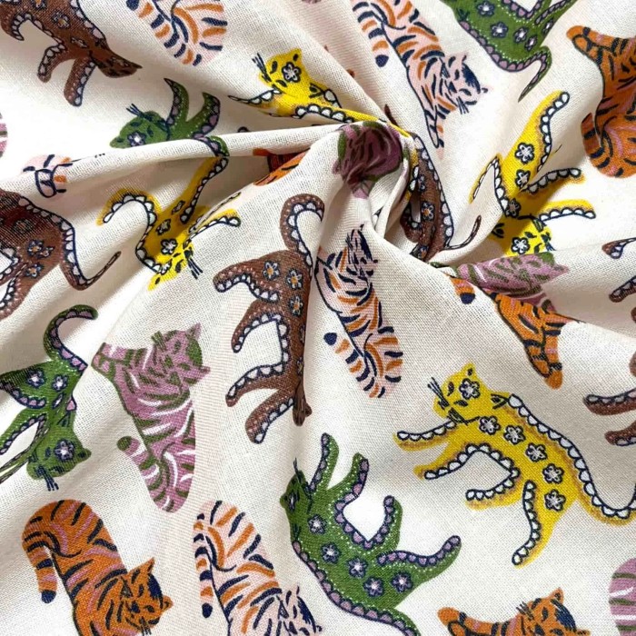 Tissu coton imprimé Rajah blanc multi couleurs