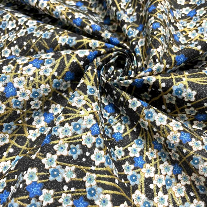 Tissu coton imprimé Japon peanut bleu