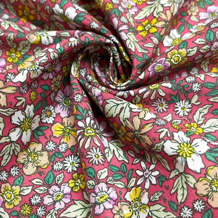 Tissu coton imprimé Pensée rose Tissu coton imprimé Pensée rose