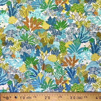 Tissu coton imprimé Hesperides aqua