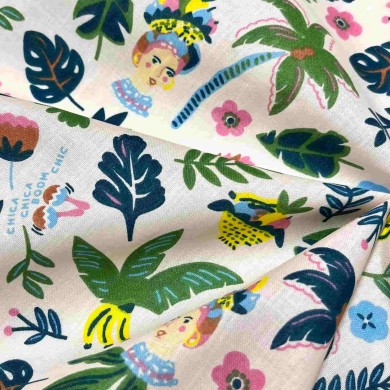 Tissu coton imprimé Chiquita nude multi couleurs Tissu coton imprimé Chiquita nude multi couleurs