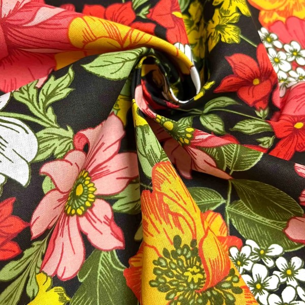 Tissu coton imprimé Johanna noir Tissu coton imprimé Johanna noir