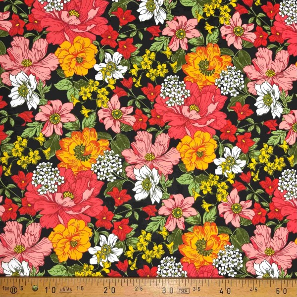 Tissu coton imprimé Johanna noir Tissu coton imprimé Johanna noir