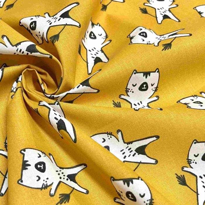 Tissu coton imprimé Wizy ocre jaune