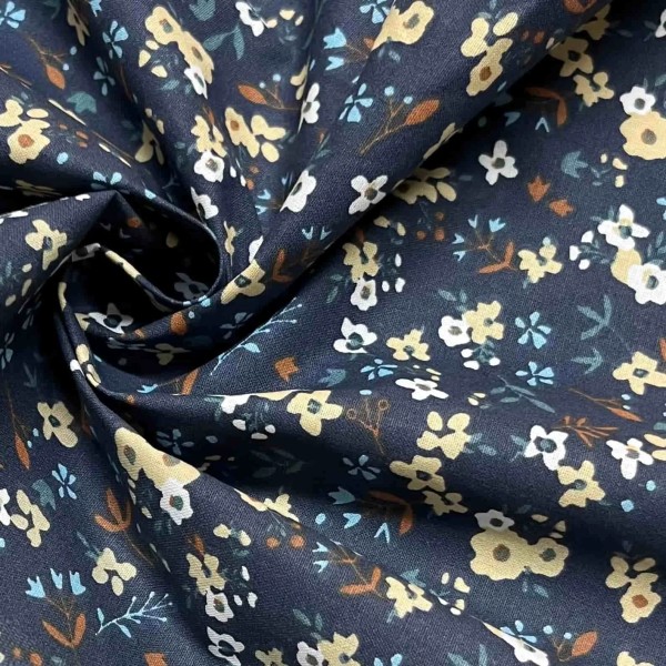 Tissu coton imprimé Erika bleu multi couleurs Tissu coton imprimé Erika bleu multi couleurs