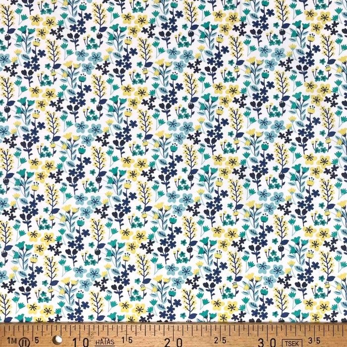 Tissu coton imprimé Dozy bleu multi couleurs